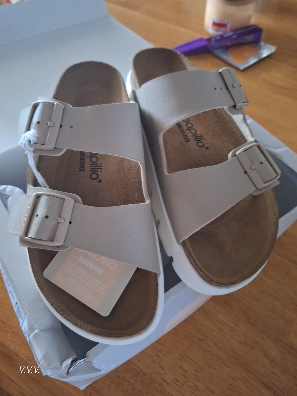 Birkenstock Papillio Double Strap Sandals in Beige and White